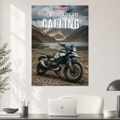 Royal Enfield Himalayan Mountain Lake Aesthetic Poster