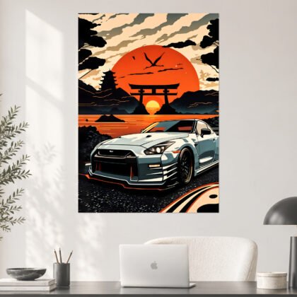 Nissan GT-R Nismo Sunset Torii Aesthetic Poster