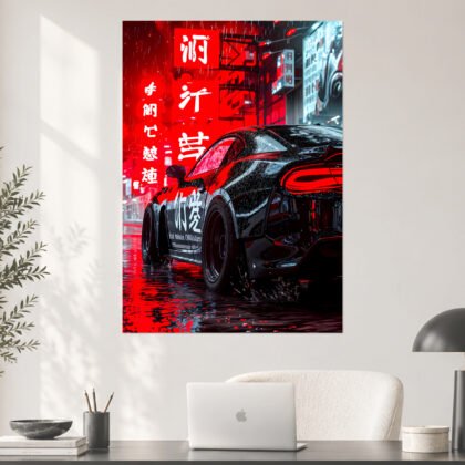 Toyota Supra A90 Neon Rain Aesthetic Poster