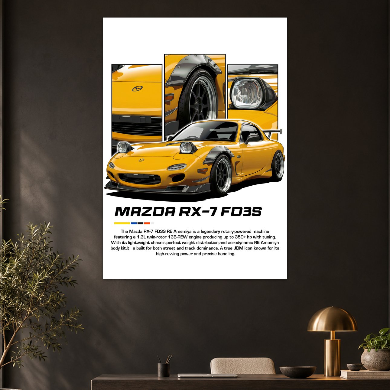 Mazda RX-7 FD3S Yellow RE Amemiya Poster