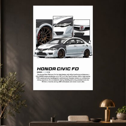 Honda Civic FD White JDM Tuner Car Poster