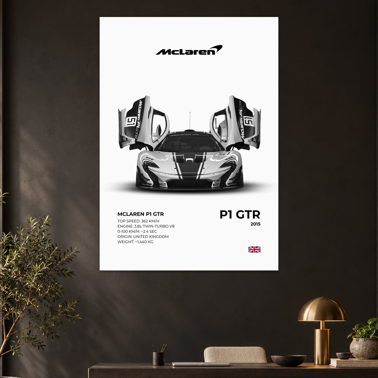 McLaren P1 GTR Track Edition White Hypercar Poster