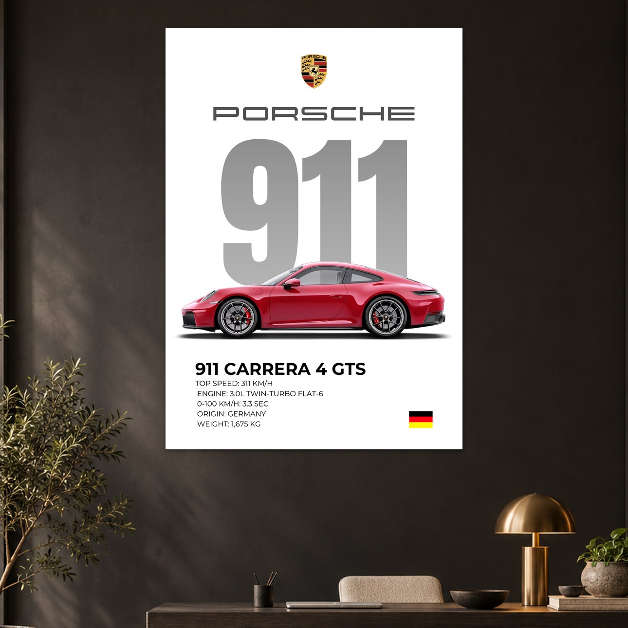 Porsche 911 Carrera 4 GTS Red Car Poster