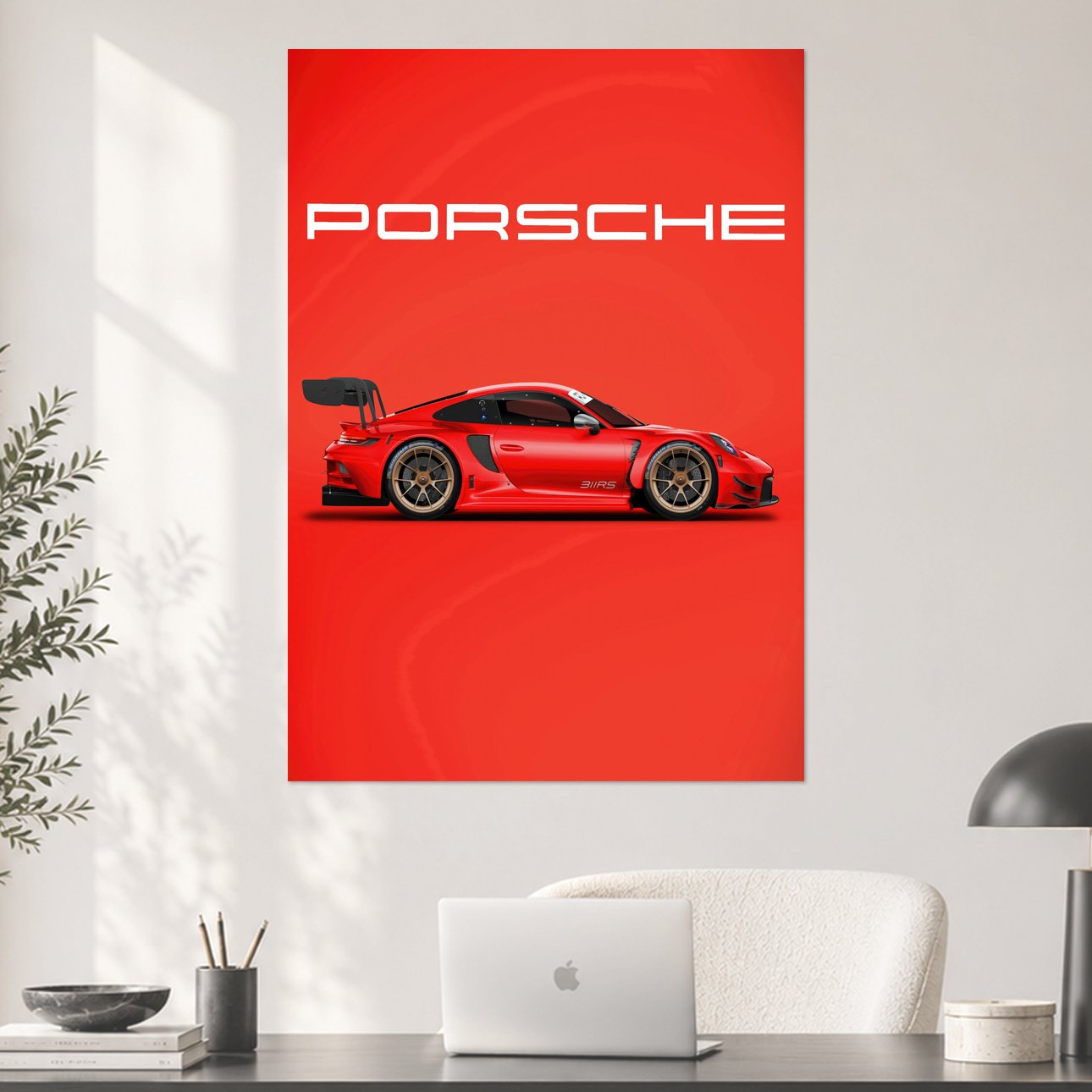 Porsche 911 RS Red Side Profile Car Poster