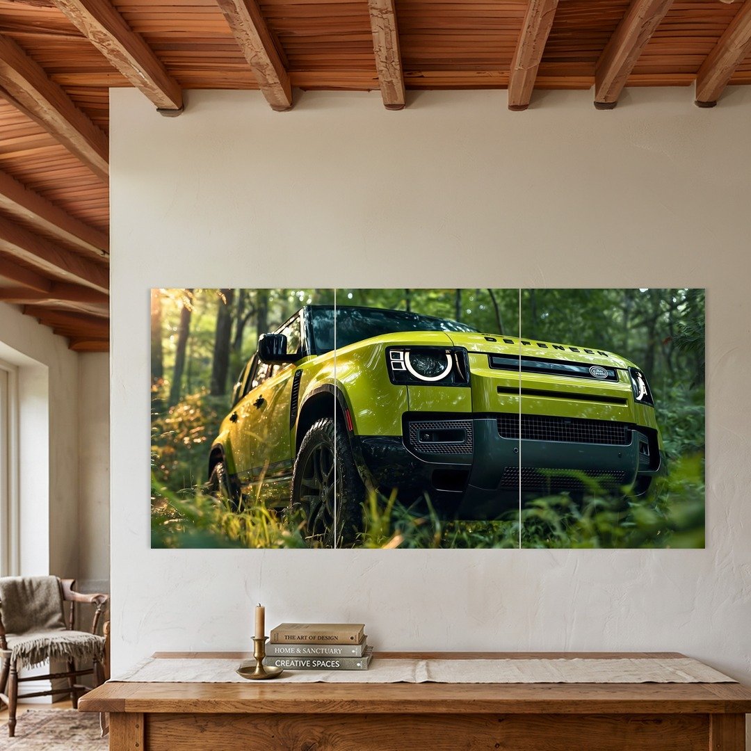 Land Rover Defender Green Forest Split Poster