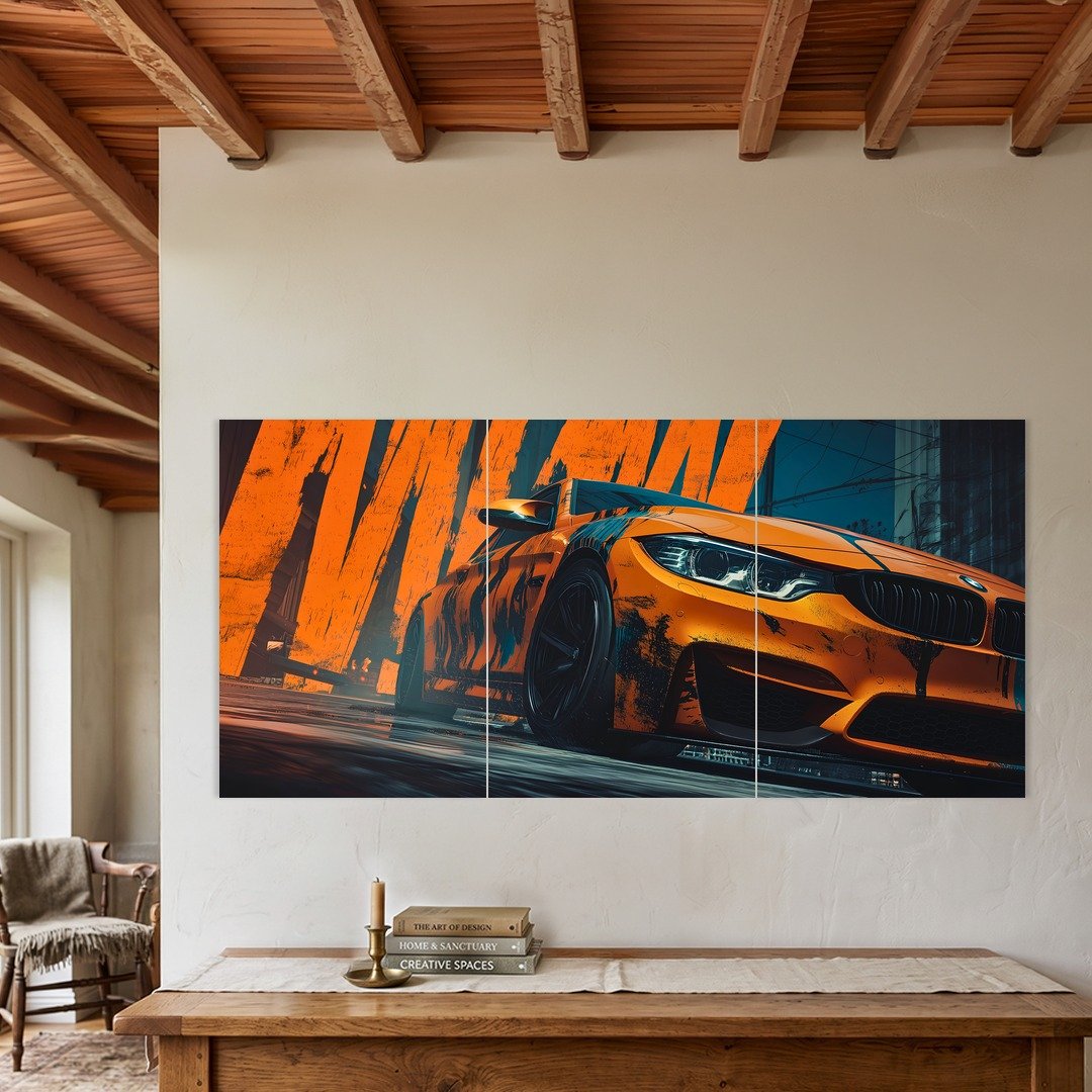 Orange BMW M4 Graphic Art Split Poster