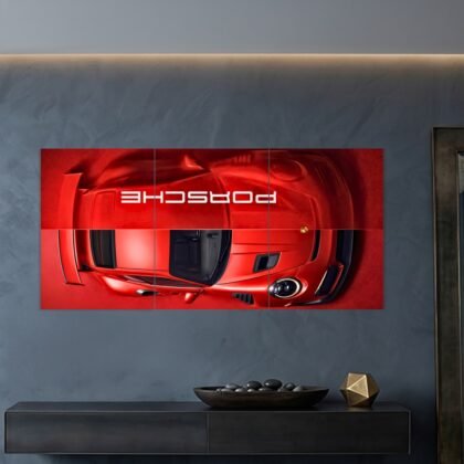 Red Porsche 911 Top View Split Poster