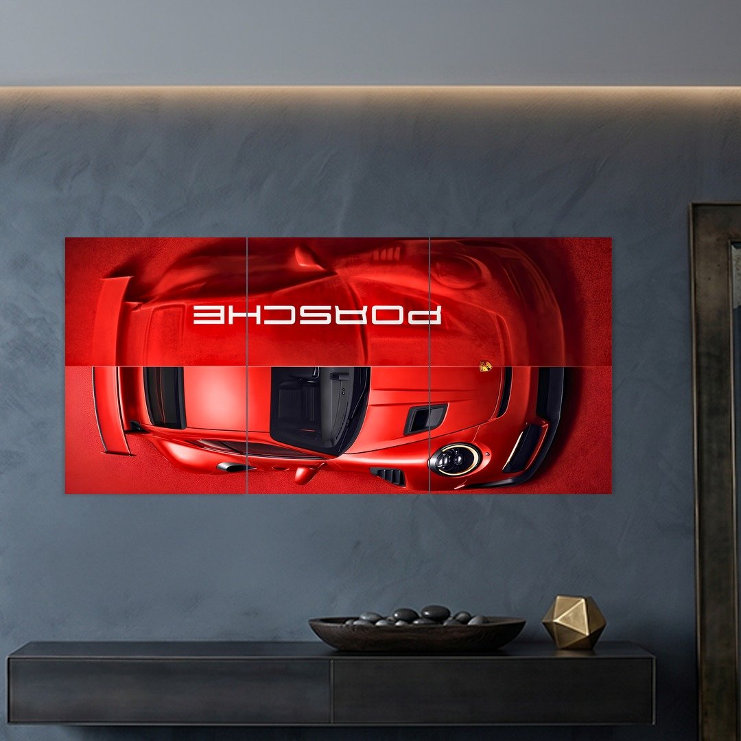 Red Porsche 911 Top View Split Poster