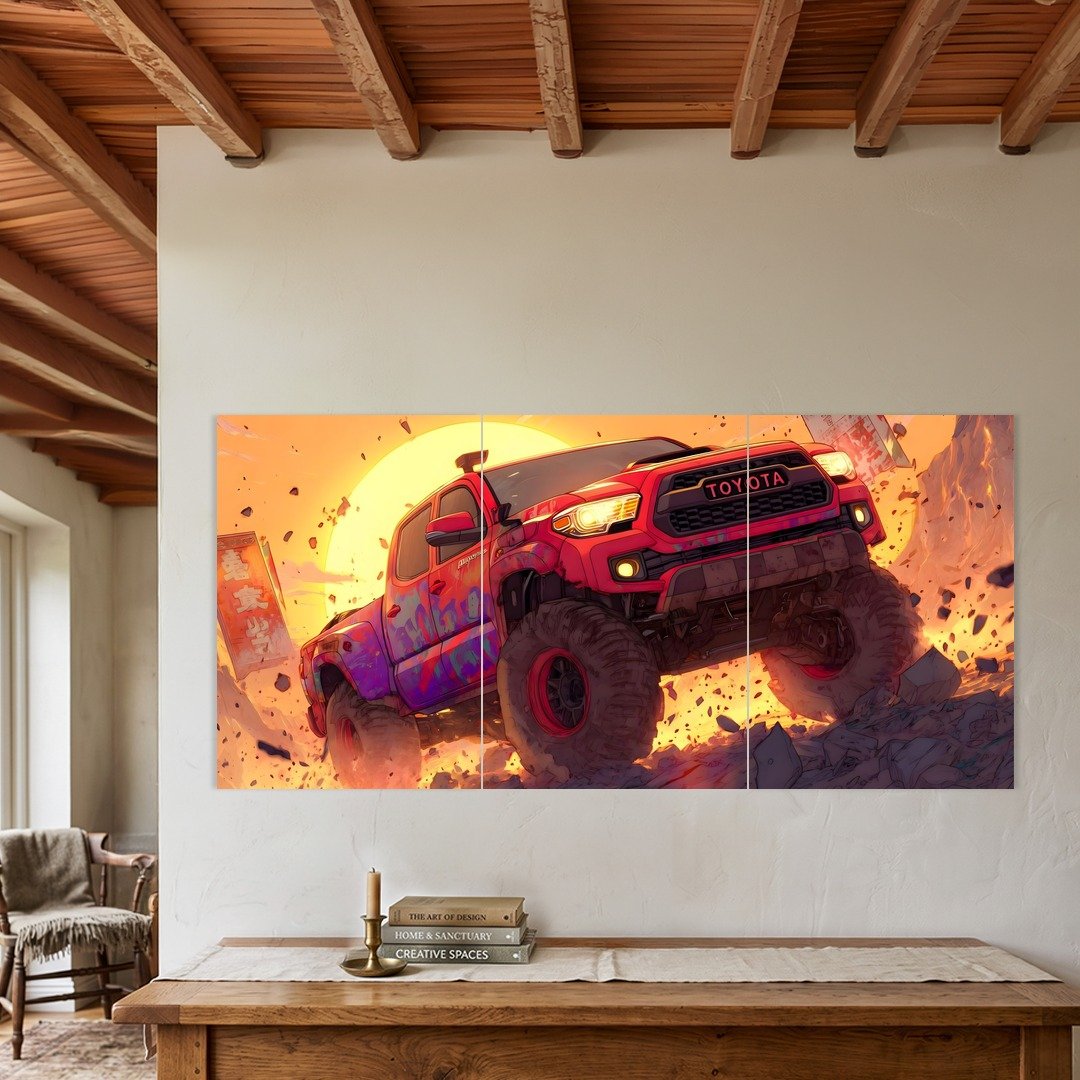 Toyota Off-Road Pickup Fire Scene Split Poster