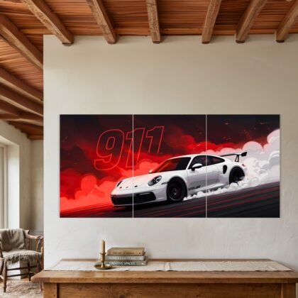 White Porsche 911 GT3 RS Drift Split Poster