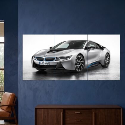 BMW i8 Silver Hybrid Sports Car Split Poster