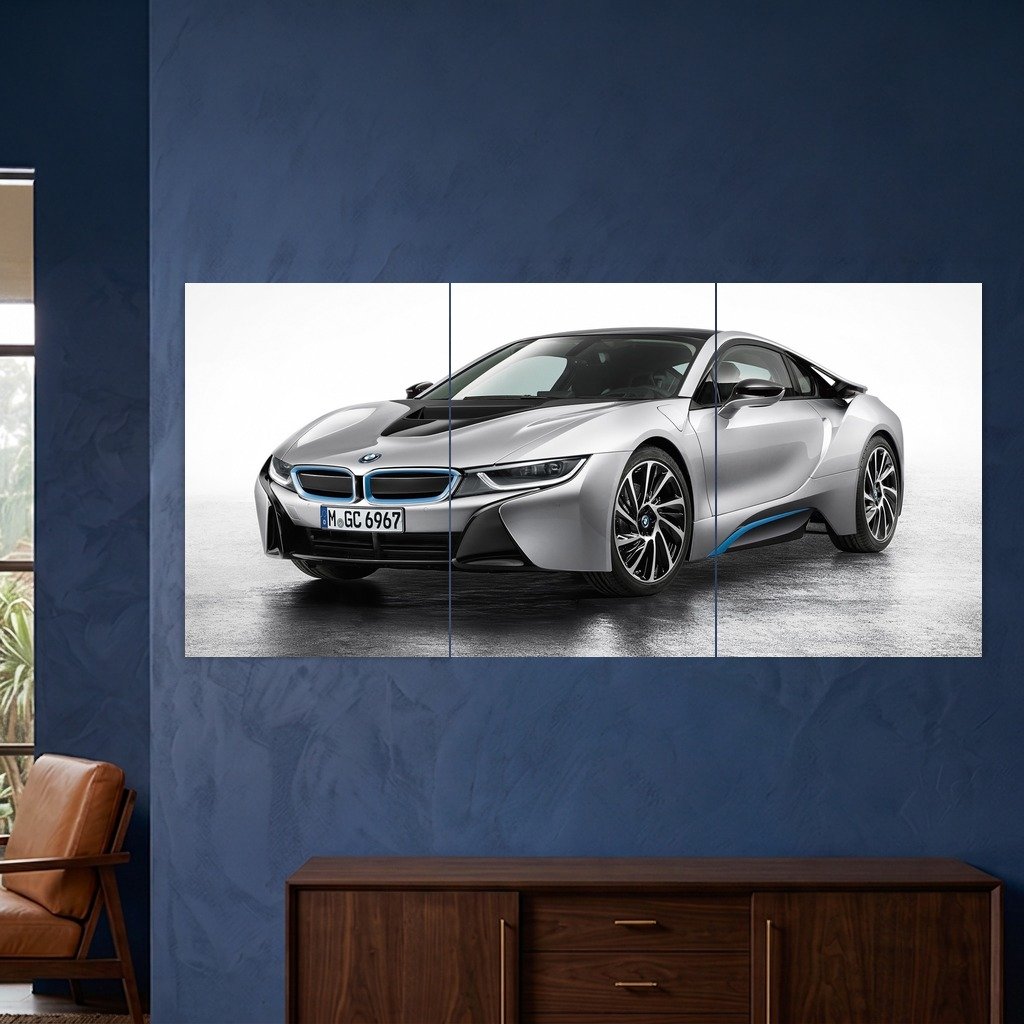 BMW i8 Silver Hybrid Sports Car Split Poster