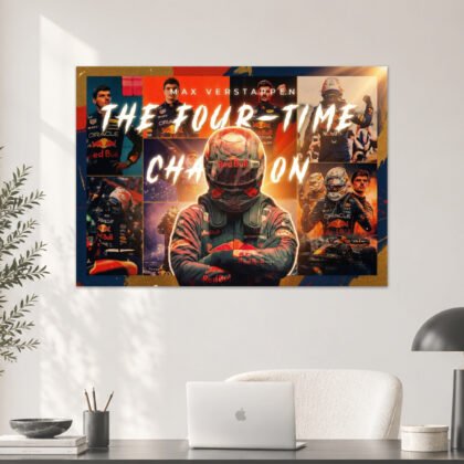 Max Verstappen Four-Time Champion Collage Aesthetic Poster