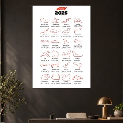 Formula 1 2025 Race Tracks Aesthetic Poster