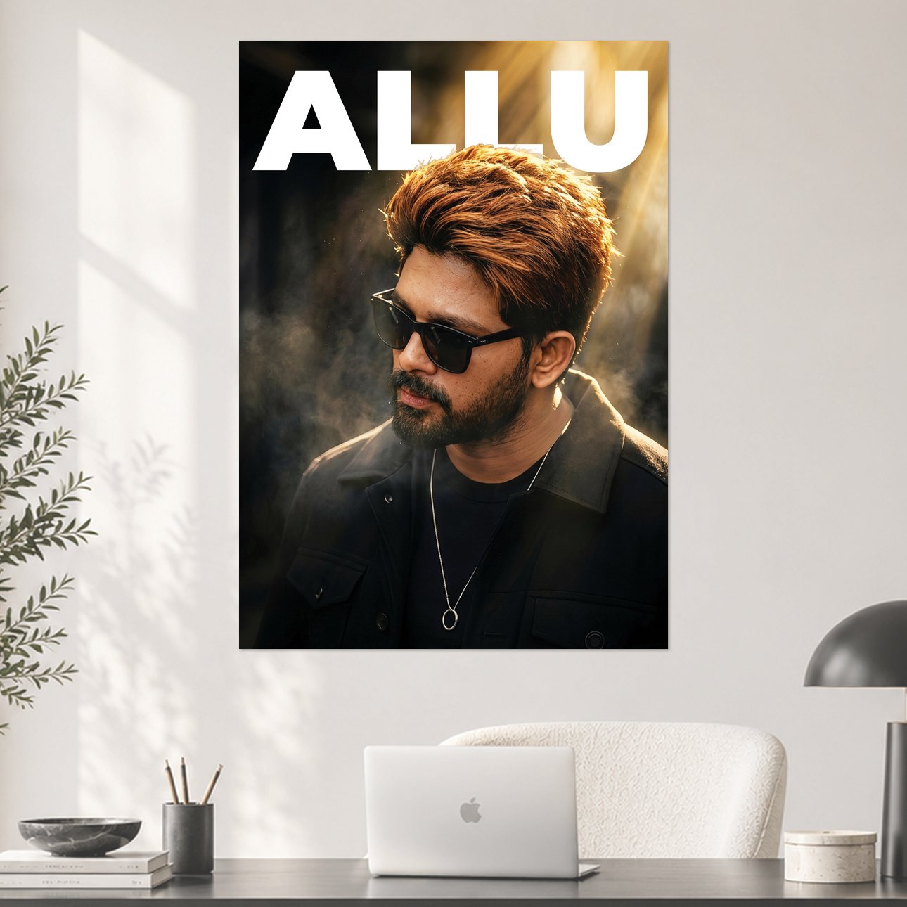 Allu Arjun Stylish Star Golden Dramatic Light Aesthetic Poster
