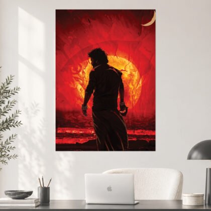 Jr NTR Devara Fire Sun Crescent Moon Silhouette Aesthetic Poster