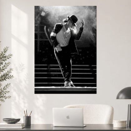 Michael Jackson Moonwalk Stage Silhouette Black & White Aesthetic Poster