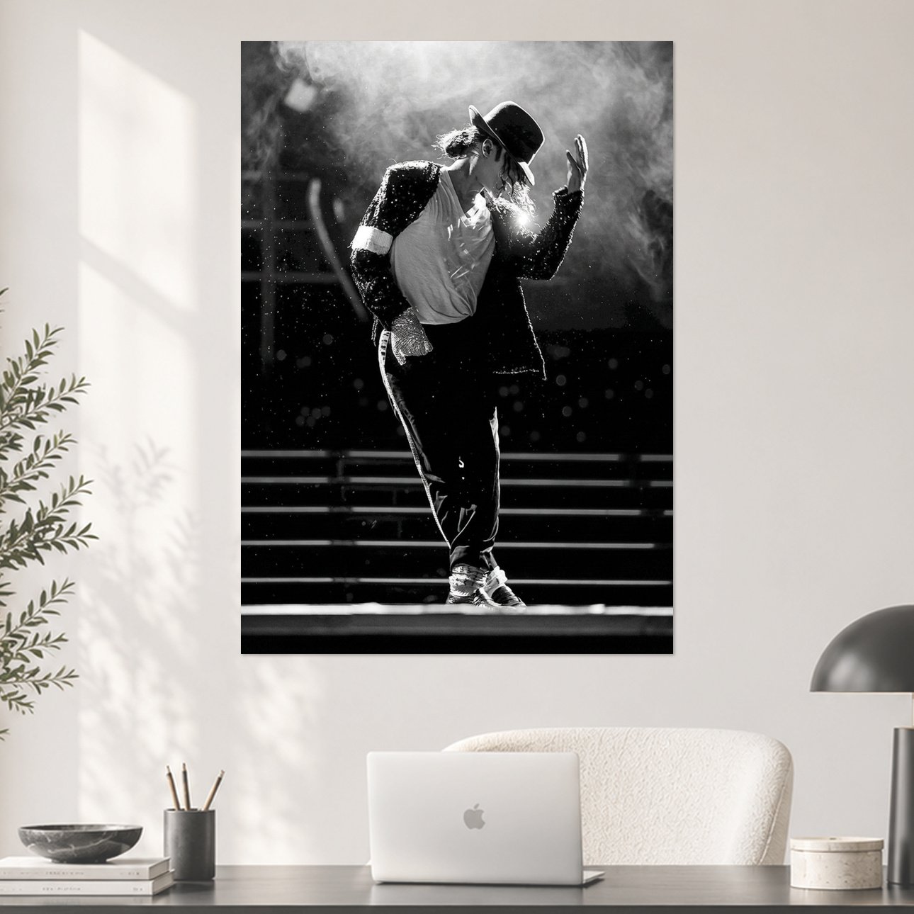 Michael Jackson Moonwalk Stage Silhouette Black & White Aesthetic Poster