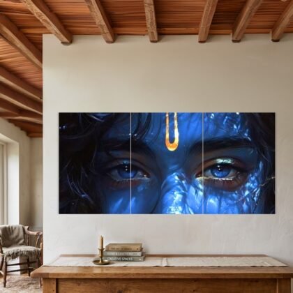 Lord Krishna Blue Divine Eyes Split Poster