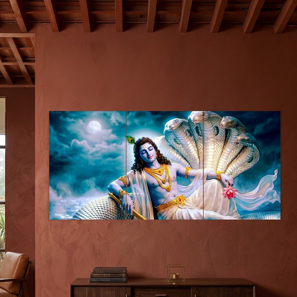 Lord Vishnu Reclining on Sheshnag Split Poster