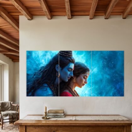 Lord Shiva and Parvati Blue Aura Split Poster