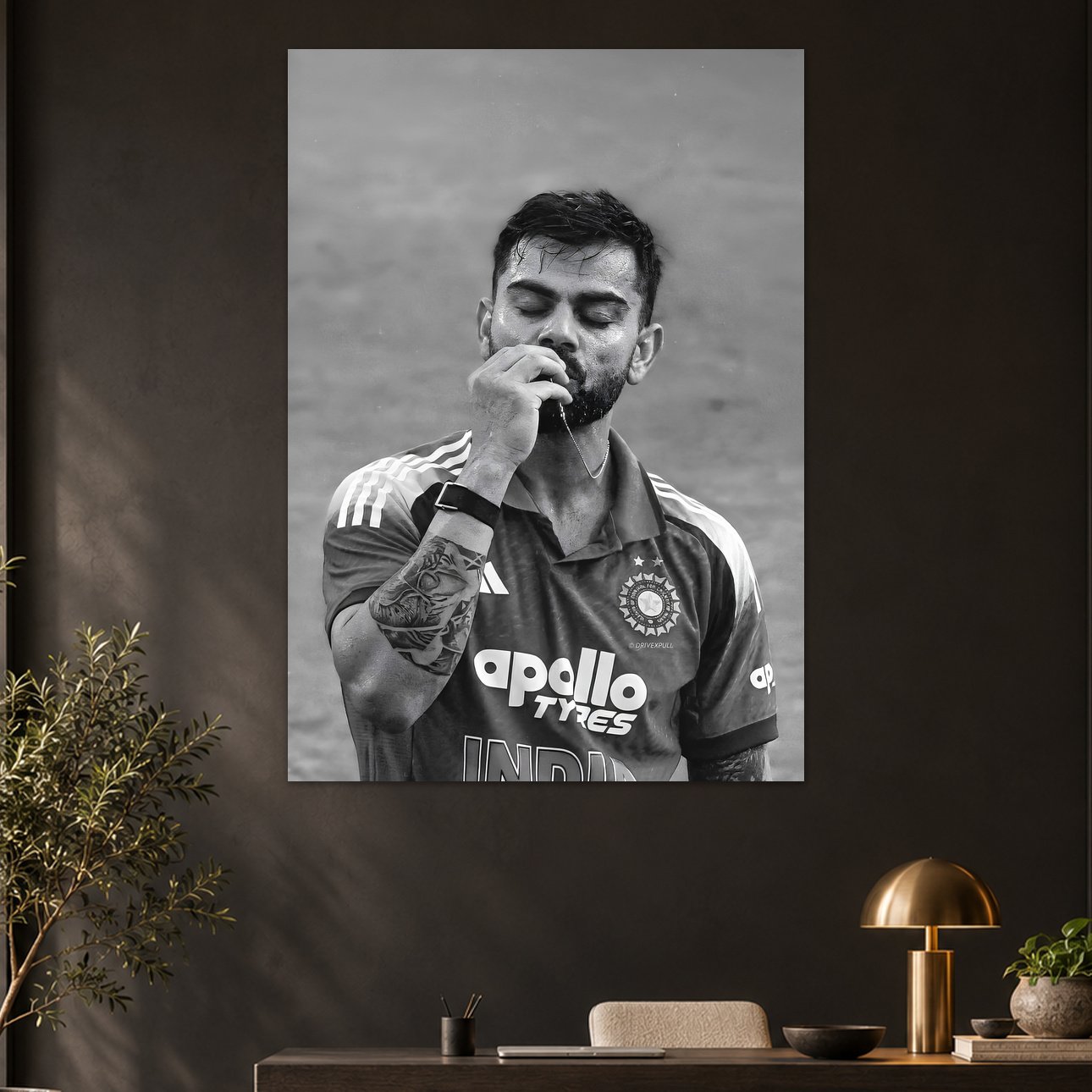Virat Kohli India Black and White Cricket Poster