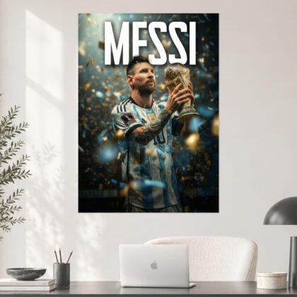 Messi - World Cup Trophy Gold Aesthetic Poster