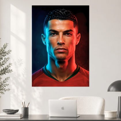 Cristiano Ronaldo Portugal Red and Blue Portrait Football Poster